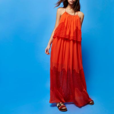 RI Studio red layered maxi dress